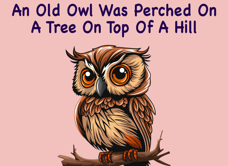 An Old Owl Was Perched On A Tree On Top Of A Hill